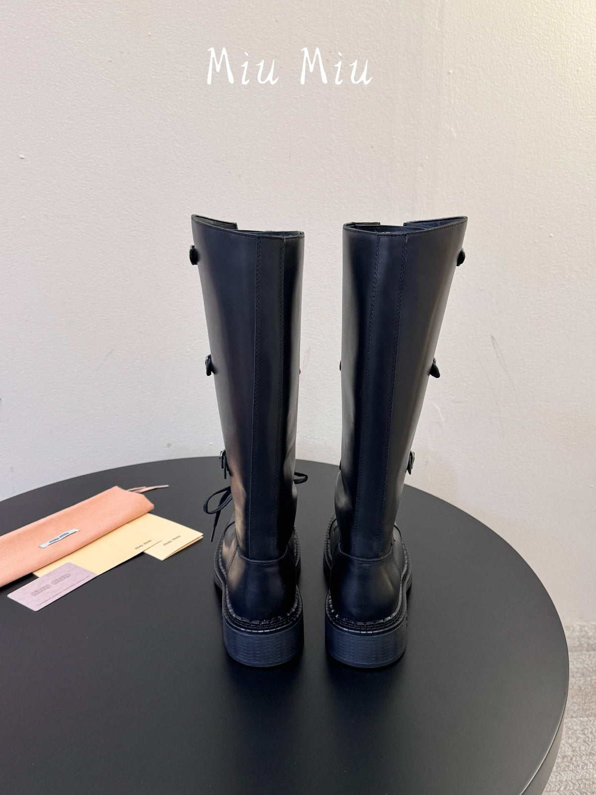 Miumiu 26s Lace-up Knee-high Boots Black Calfskin