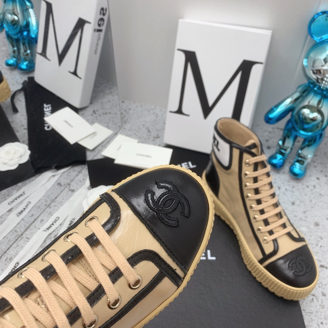 Chanel 2026 Shiny Lace Up Ankle Sneakers Leather 162211