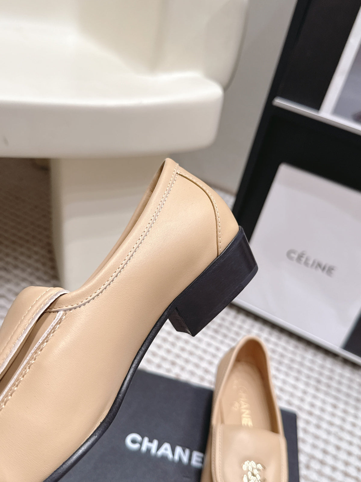 CC 26S Loafers in Beige Calfskin with Gold-Tone CC Logo
