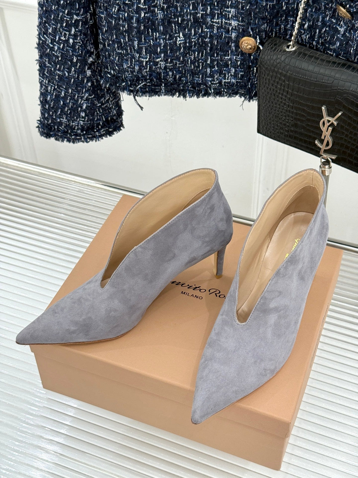 GR 26s Vania Pumps 9cm Grey Suede 175088