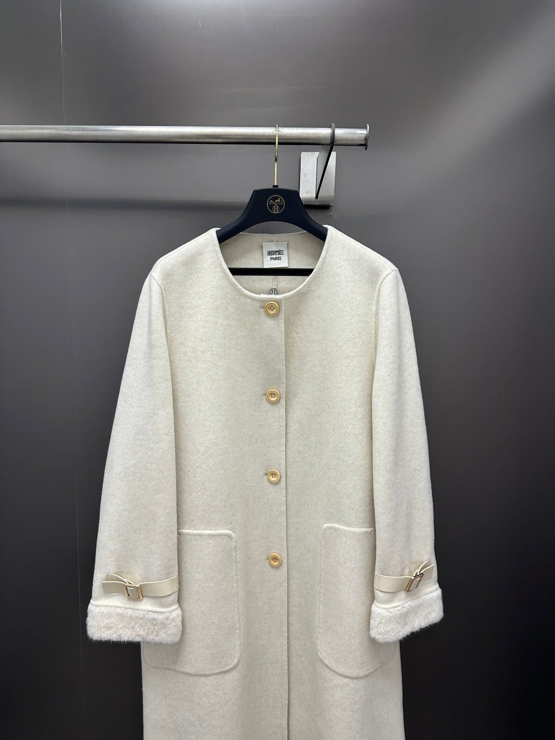 HM 26K Cashmere Coat Fur Shawl Collar Wool Cashmere Blend 435156