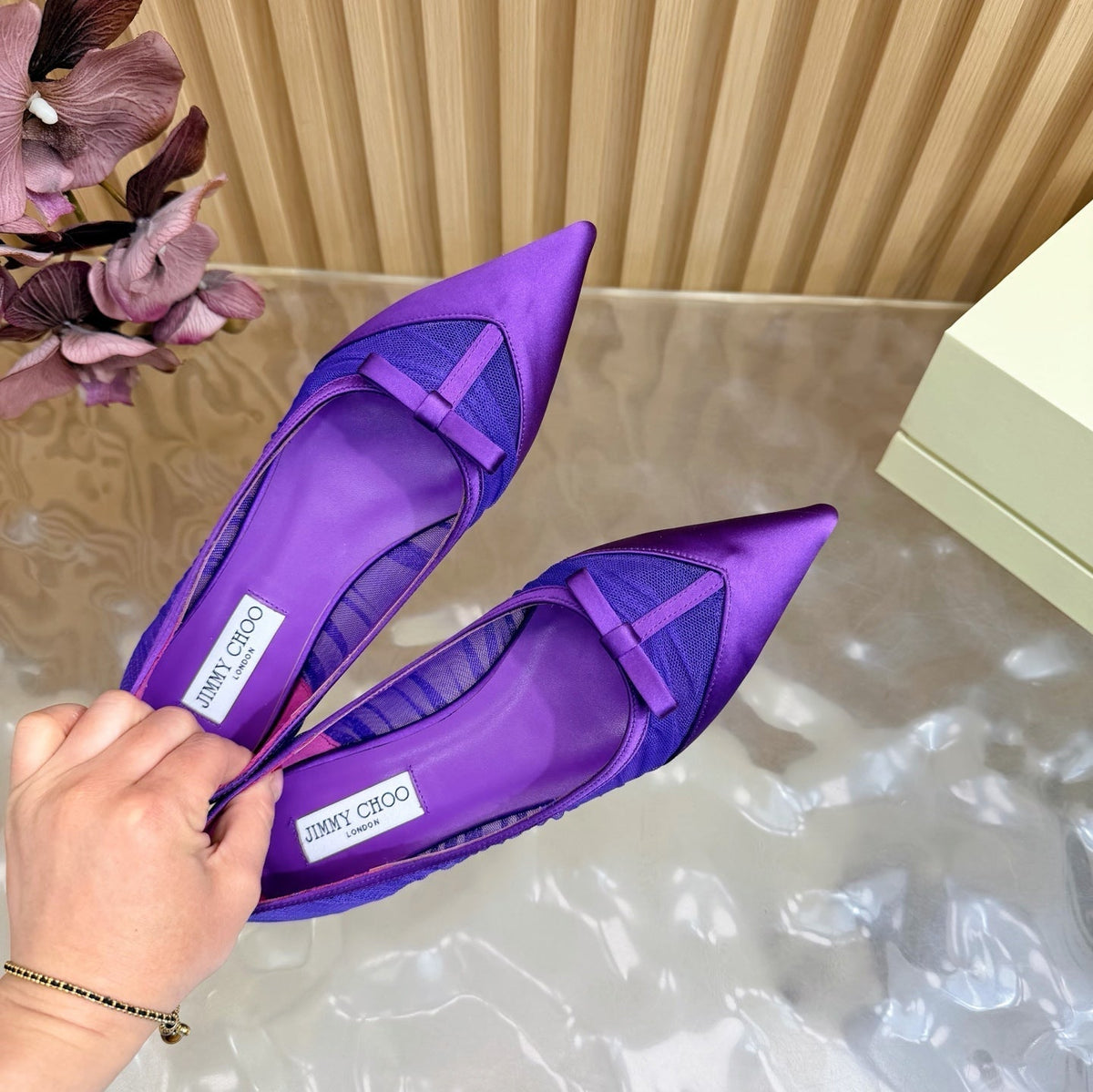 Jimmy Choo 26S Flats Dark Purple Lace And Satin 582194