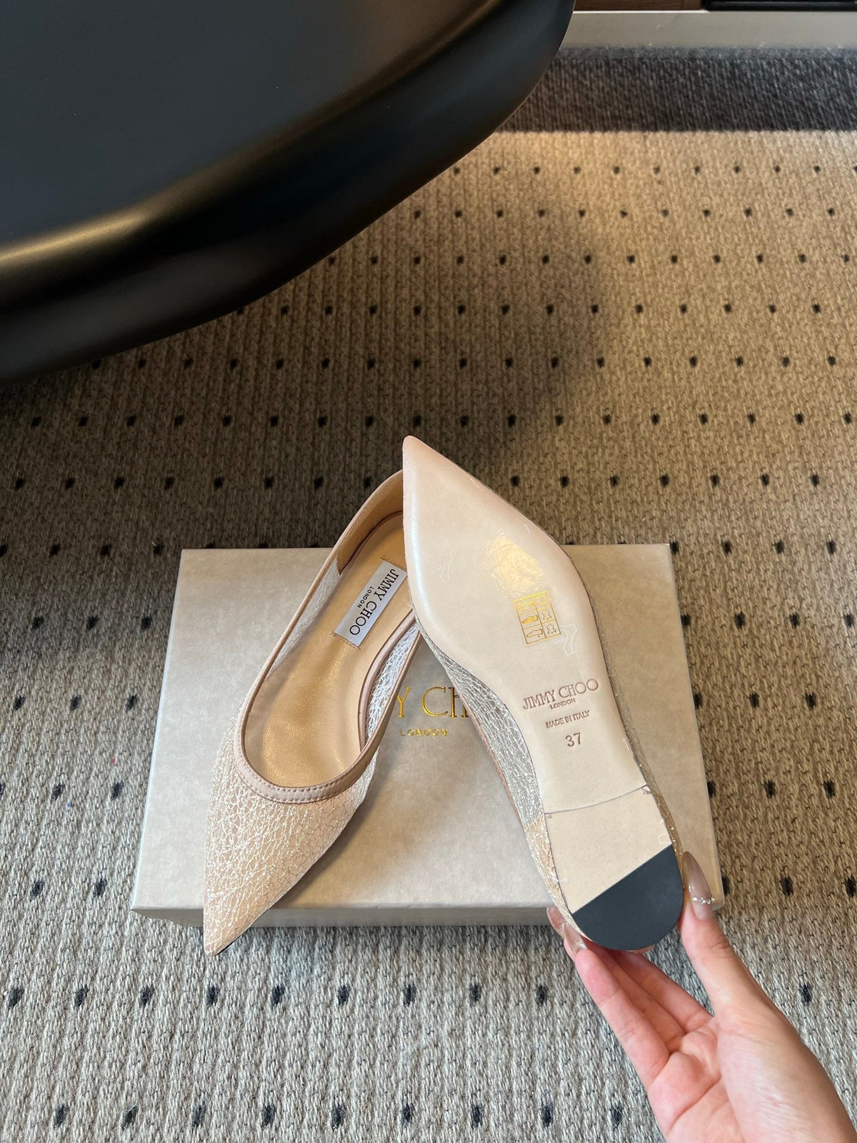 Jimmy Choo 26S Pointed-Toe Flats Nude Mesh 683419