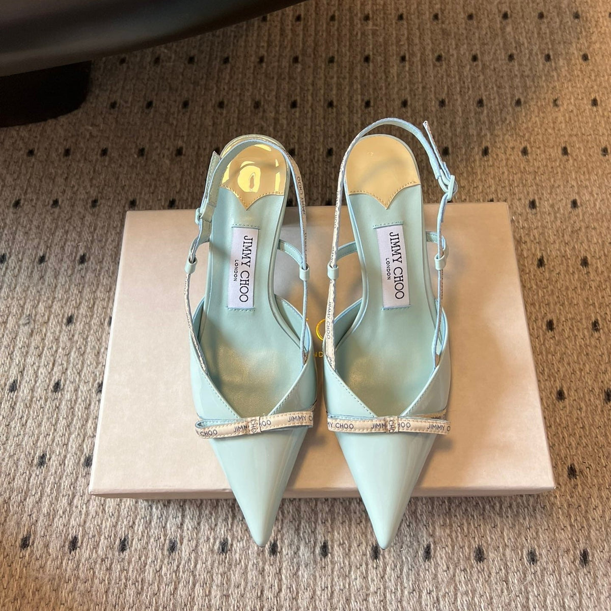 Jimmy Choo 26S Slingback Heels 6.5cm Pastel Blue Patent Calfskin 627194