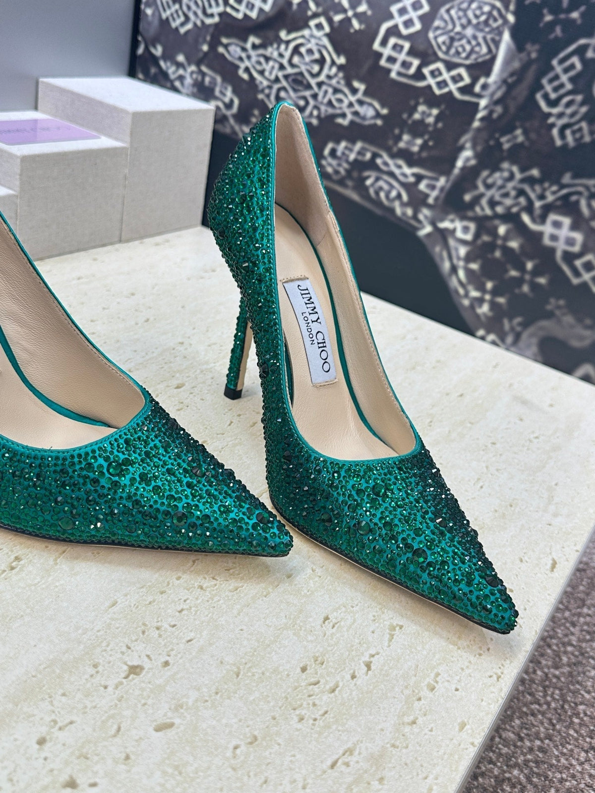 Jimmy Choo 26S High Heels 9.5cm Green Crystal-Embellished 395418