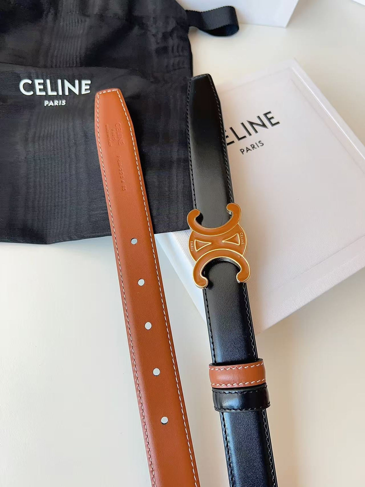Celine 2026 Reversible Belt 25mm Black Brown Leather 206400
