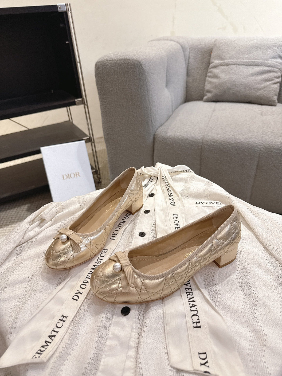 Dior 26s Low Block Heel Pumps Gold Lambskin