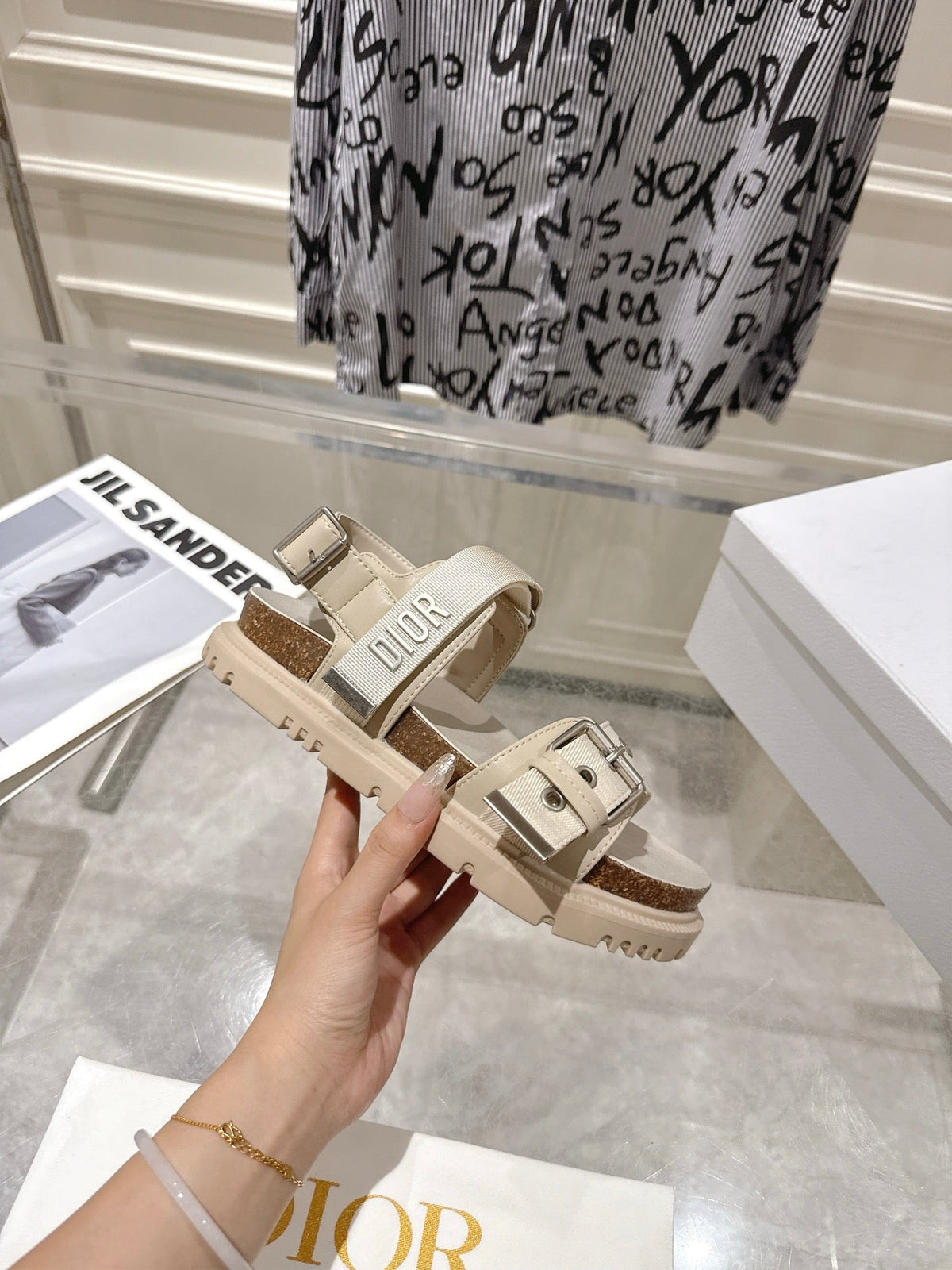 CD 26s Buckle Sandals Beige Canvas 628401
