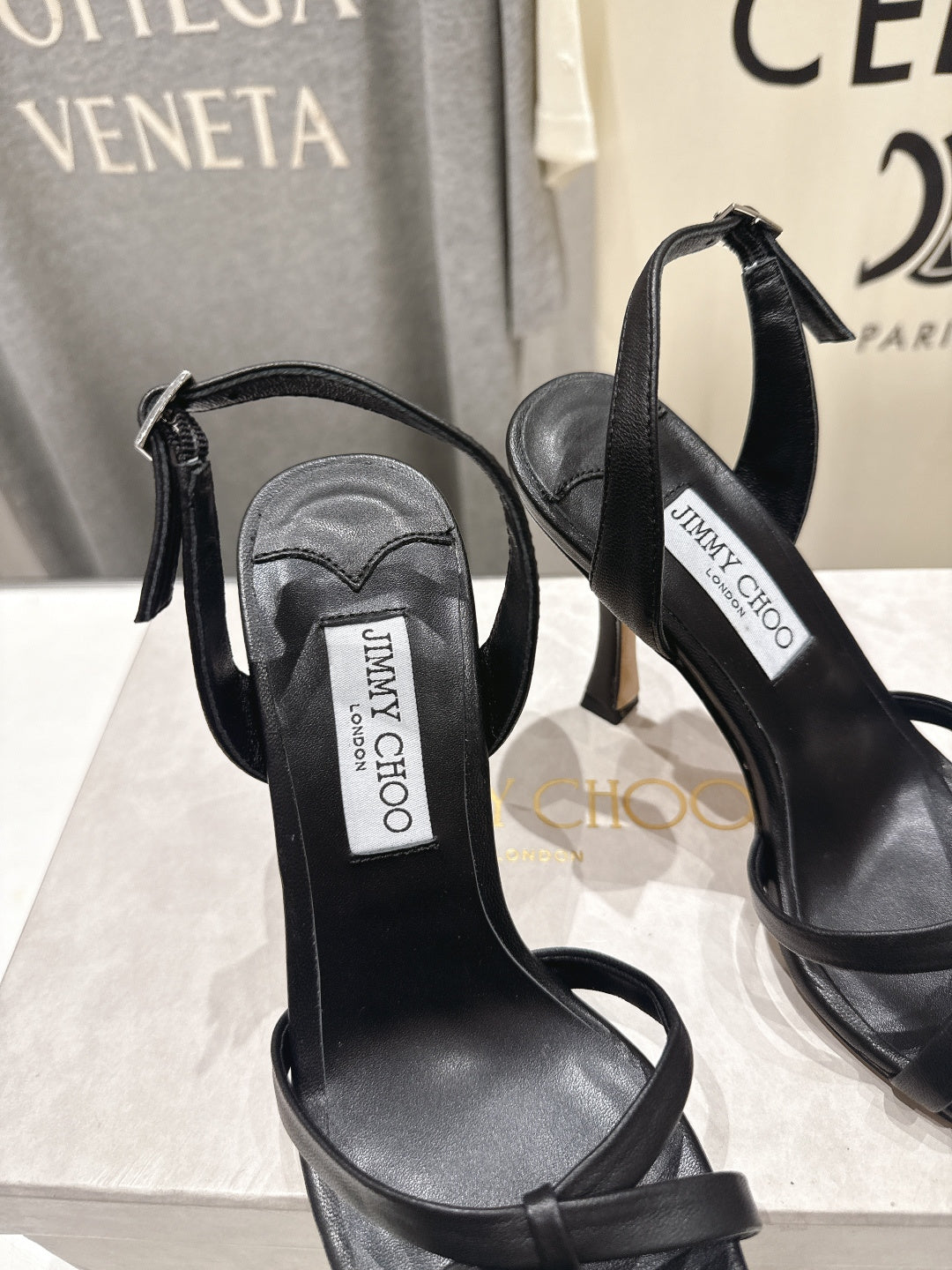Jimmy Choo 26S High-Heeled Sandals 10.0cm Black Lambskin 491583