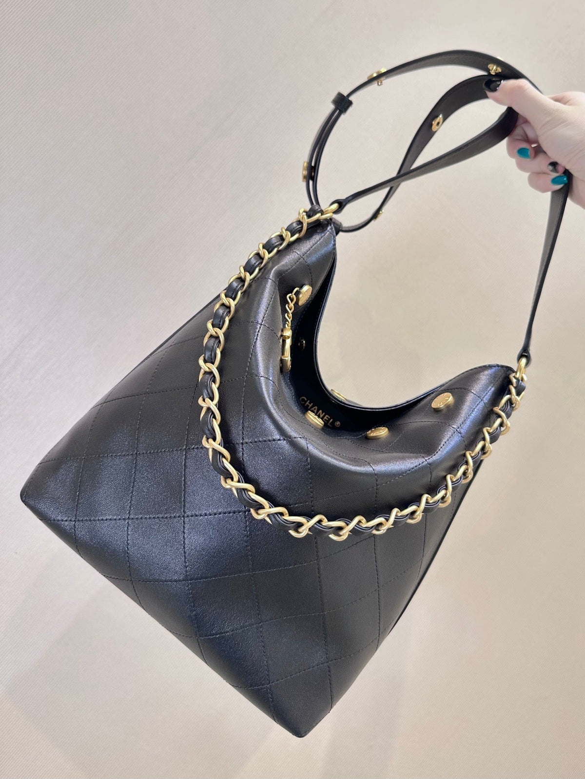 Chanel 2026 Quilted Bucket Bag 31cm Black Gold-Hardware Lambskin