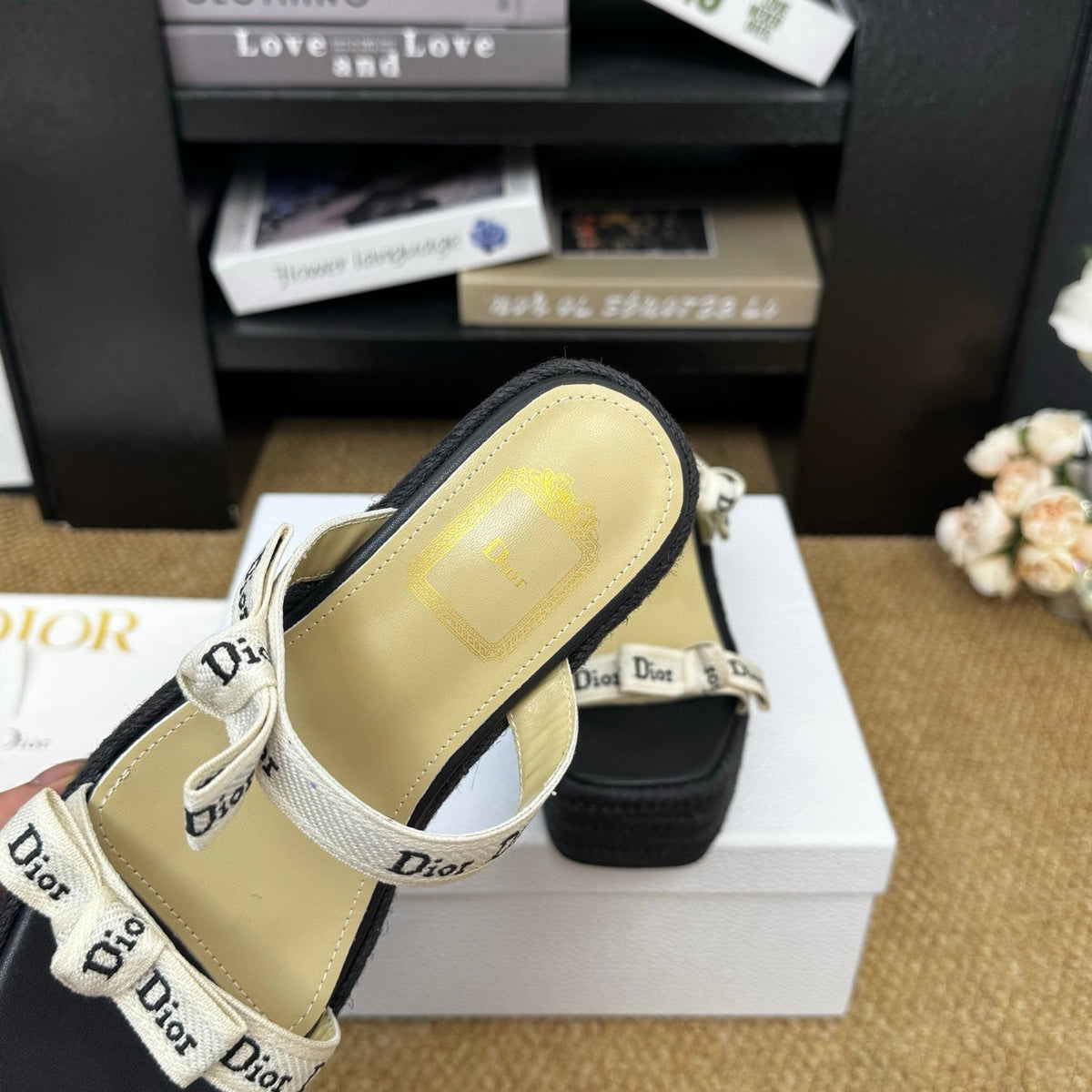 Dior 26s Wedge Sandal Black Canvas Calfskin