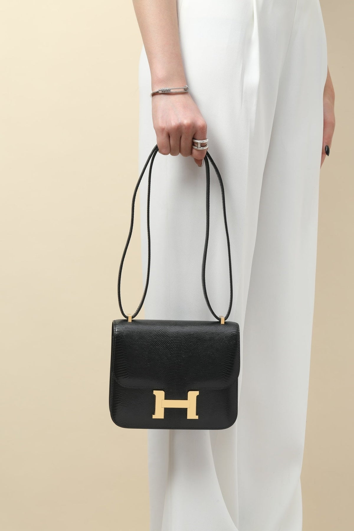 High-end Hermes 2026 Constance Bag 18cm Black Lizard Skin