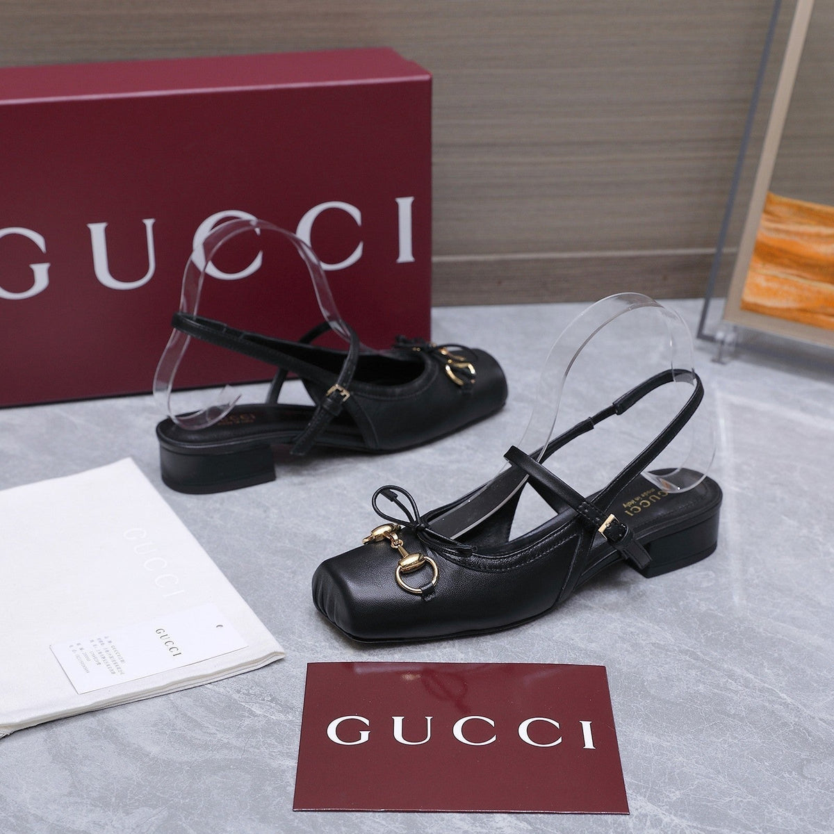 Gucci 26s Slingback Pumps Black Calfskin Gold Hardware