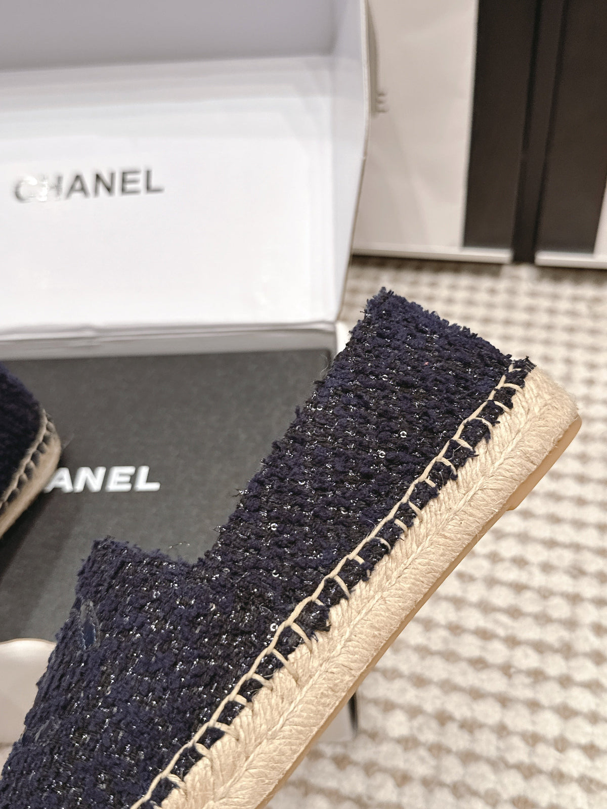 CC 26S Slip-Ons in Navy Blue Tweed and Patent Calfskin
