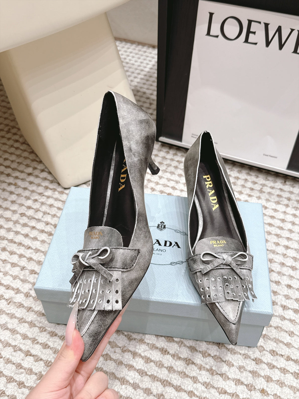Prada 2026 Kiltie Fringe Pointed Toe Shoe 55mm Leather 173940