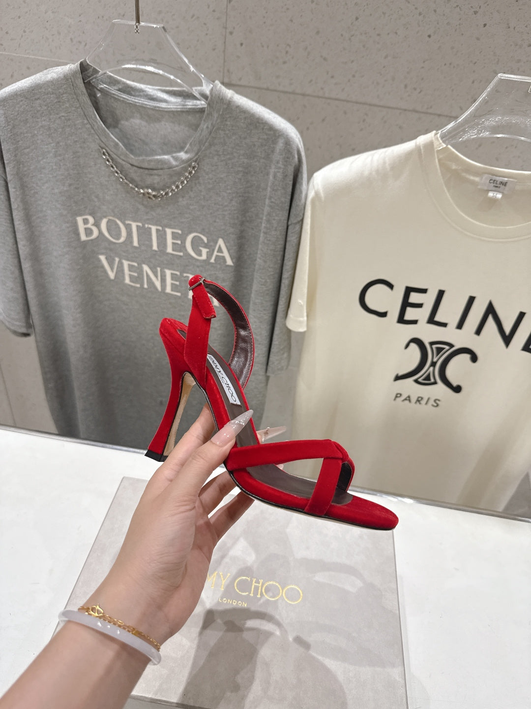 Jimmy Choo 26S High-Heeled Sandals 10.0cm Red Velvet 529416