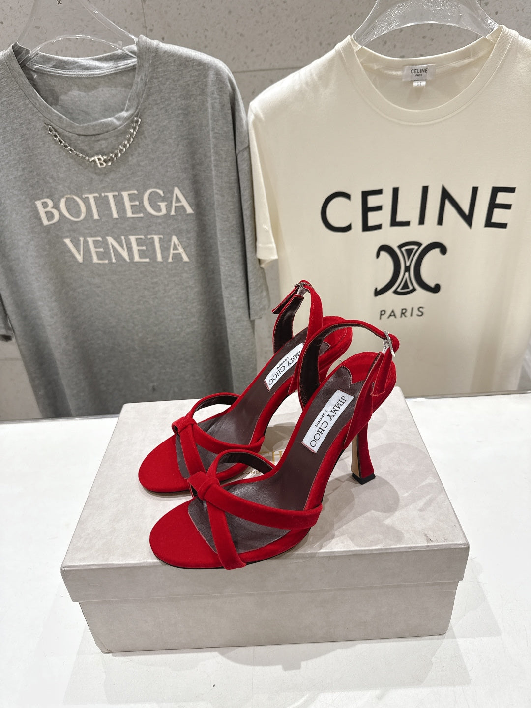 Jimmy Choo 26S High-Heeled Sandals 10.0cm Red Velvet 529416
