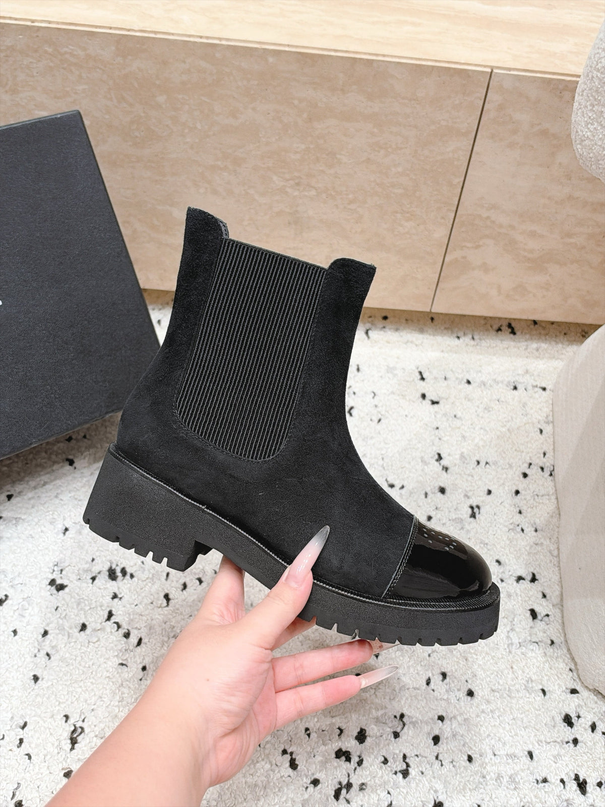 CC Dr. Martens-Style Chelsea Ankle Boots Black Suede Leather 180277