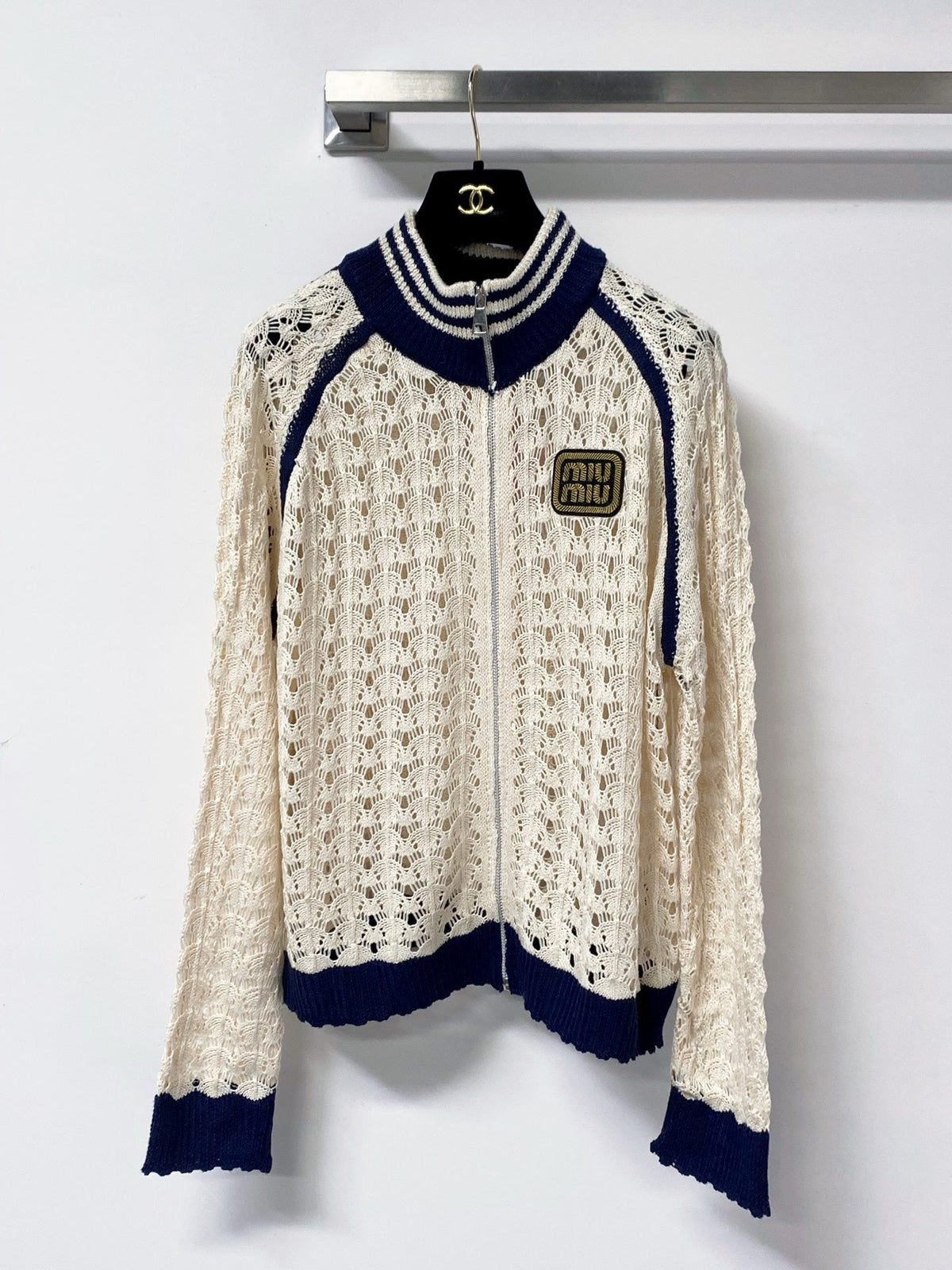 Miu Miu 26s Open-Knit Zip-Up Cardigan & Shorts Set 1458
