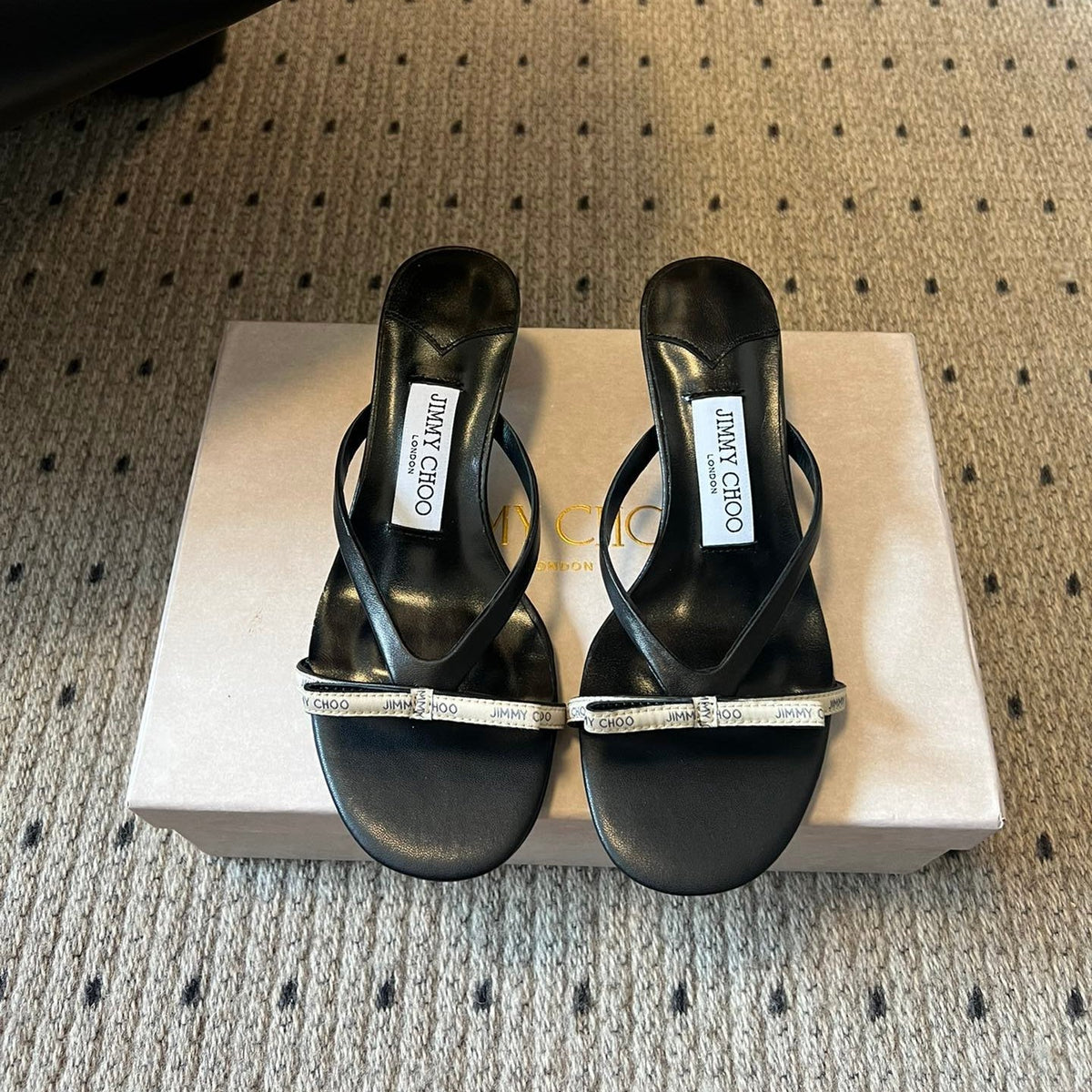 Jimmy Choo 26S Strappy Heeled Sandals Black Lambskin 482159