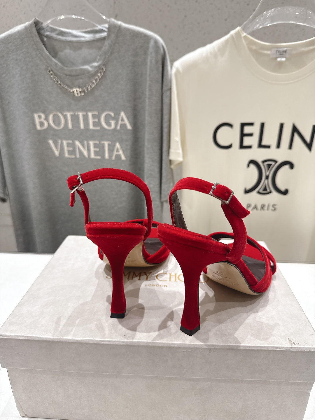 Jimmy Choo 26S High-Heeled Sandals 10.0cm Red Velvet 529416