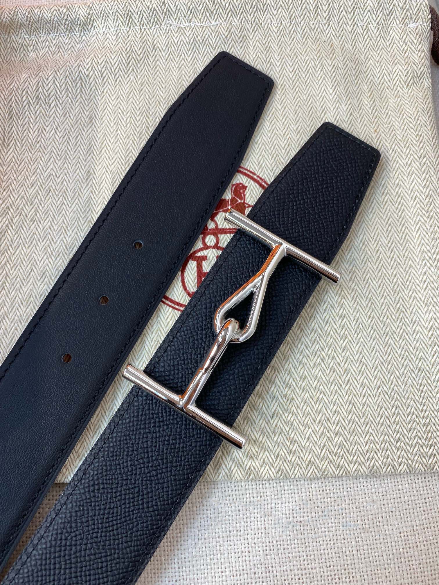 H JUMBO BELT 38MM SILVER BUCKLE BLACK LEATHER