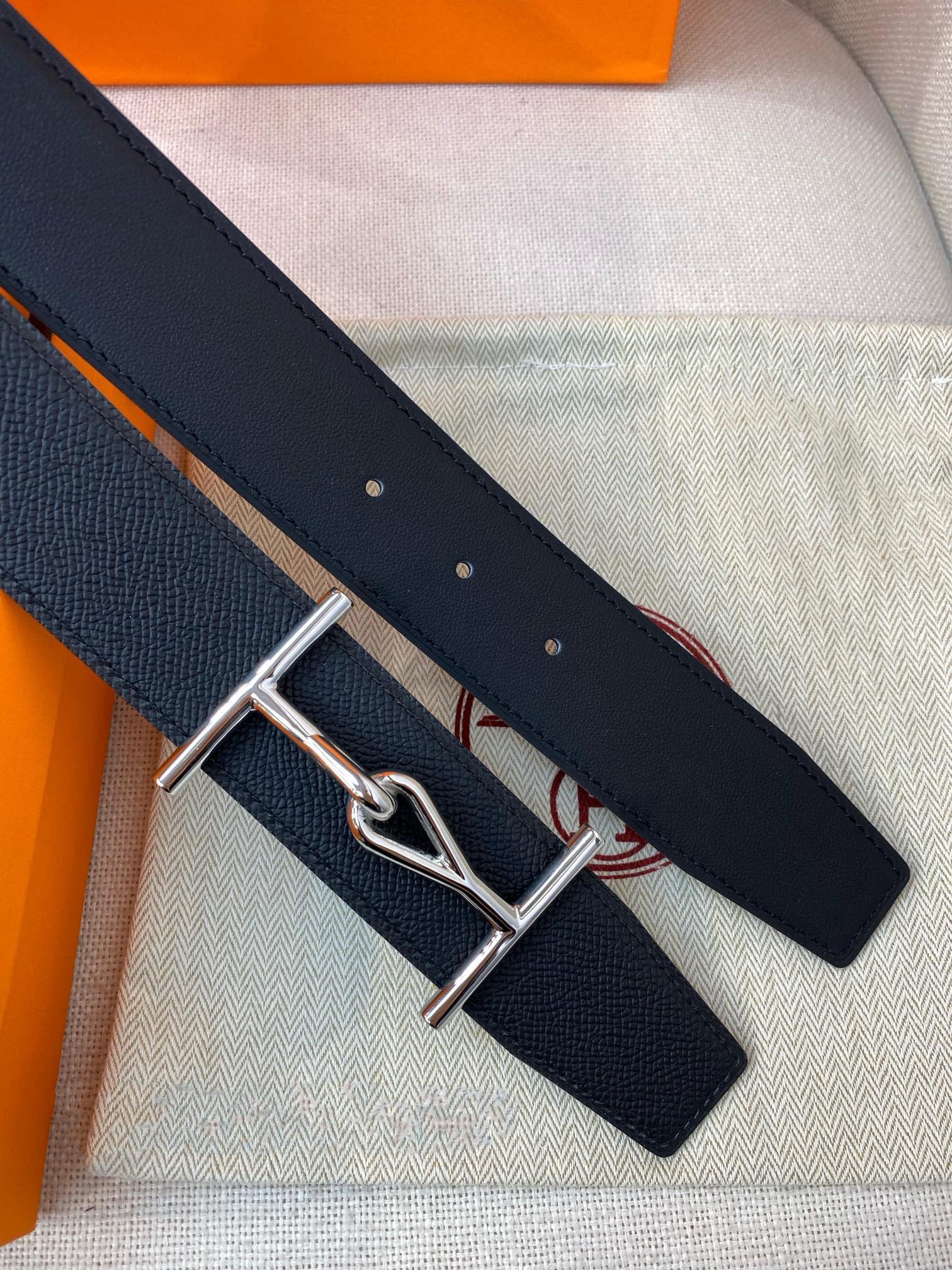 H JUMBO BELT 38MM SILVER BUCKLE BLACK LEATHER
