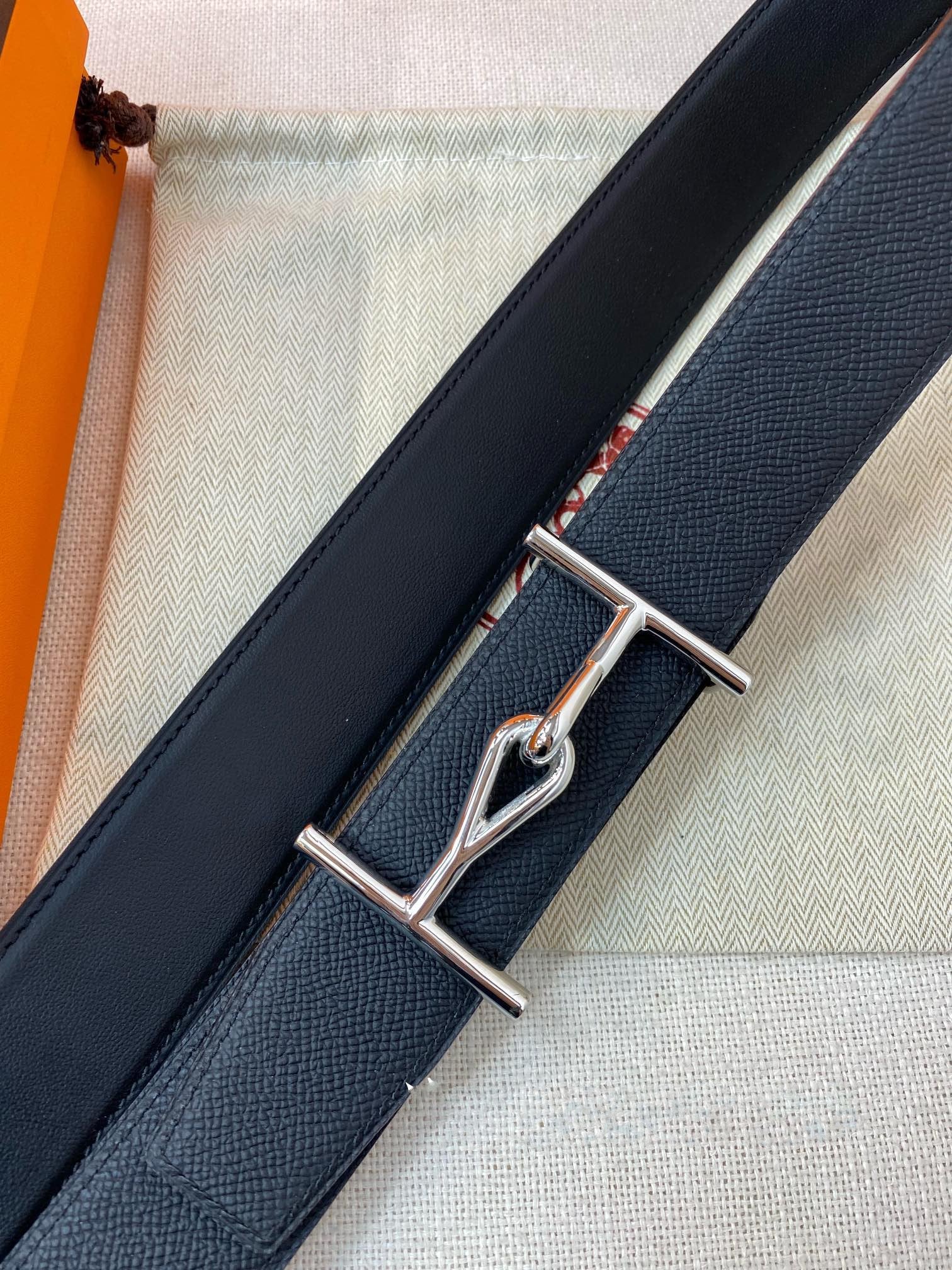 H JUMBO BELT 38MM SILVER BUCKLE BLACK LEATHER