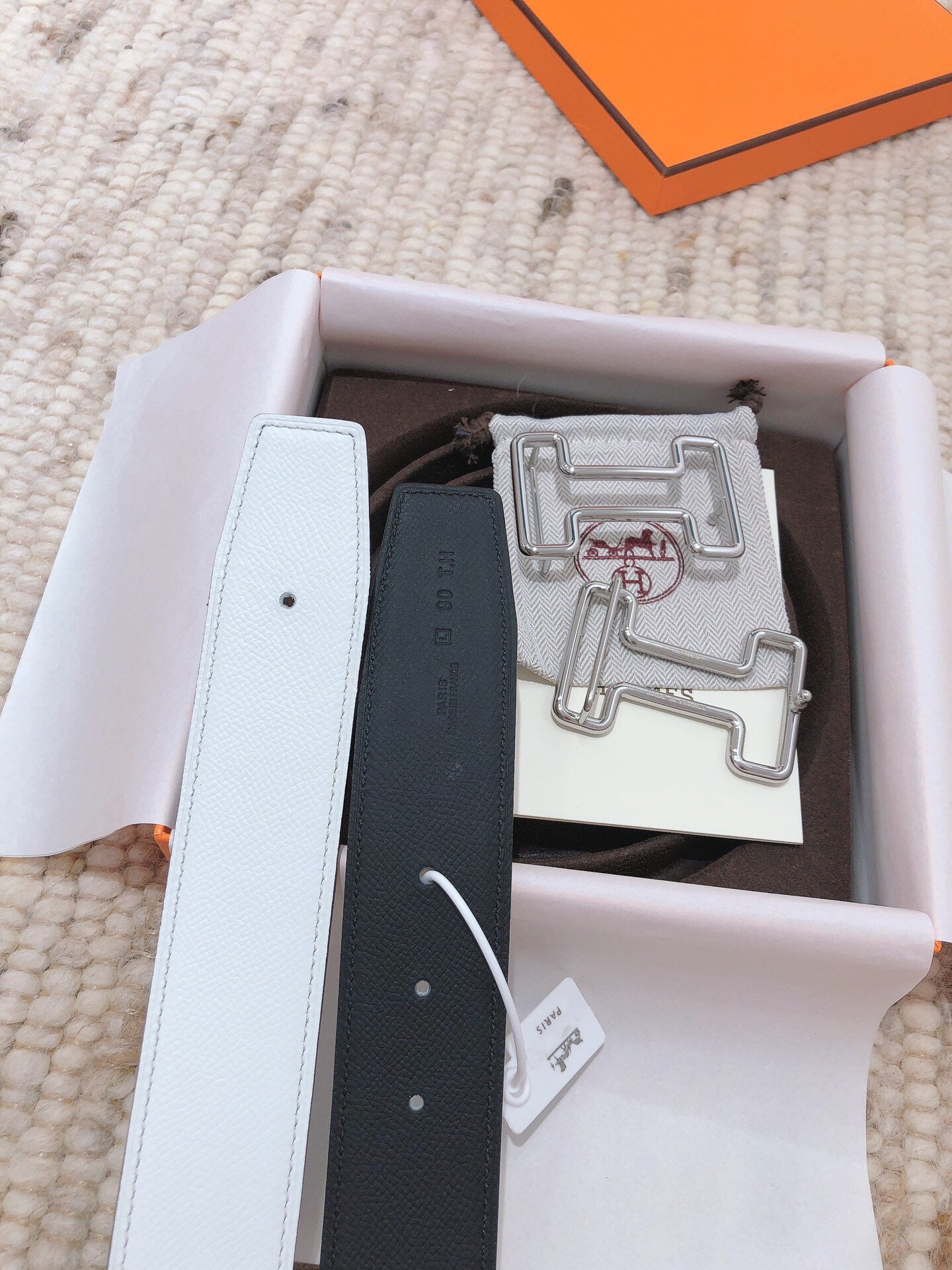 H TONIGHT BELT 38MM BLACK WHITE LEATHER