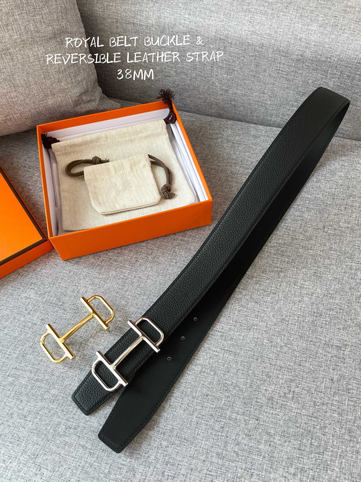3.8CM BELT H REVERSIBLE BLACK LEATHER