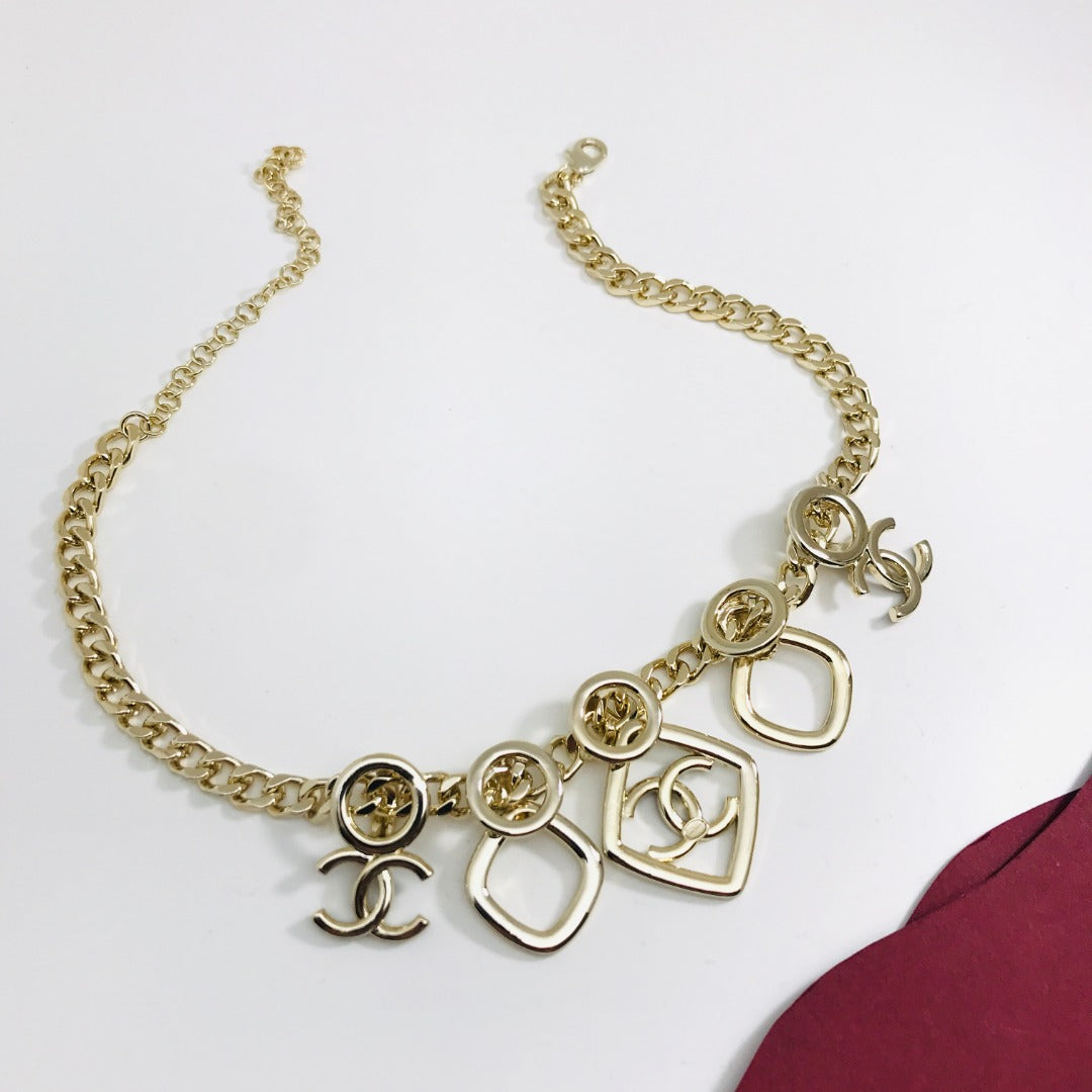 MULTI CHARM PINK GOLD BLACK ENAMEL NECKLACE