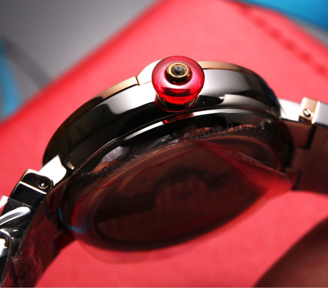 BVL LVCEA 33 PINK GOLD STEEL RED DIAL