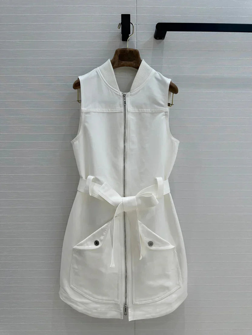HM Majia Zipped Sleeveless Dress in White Cotton