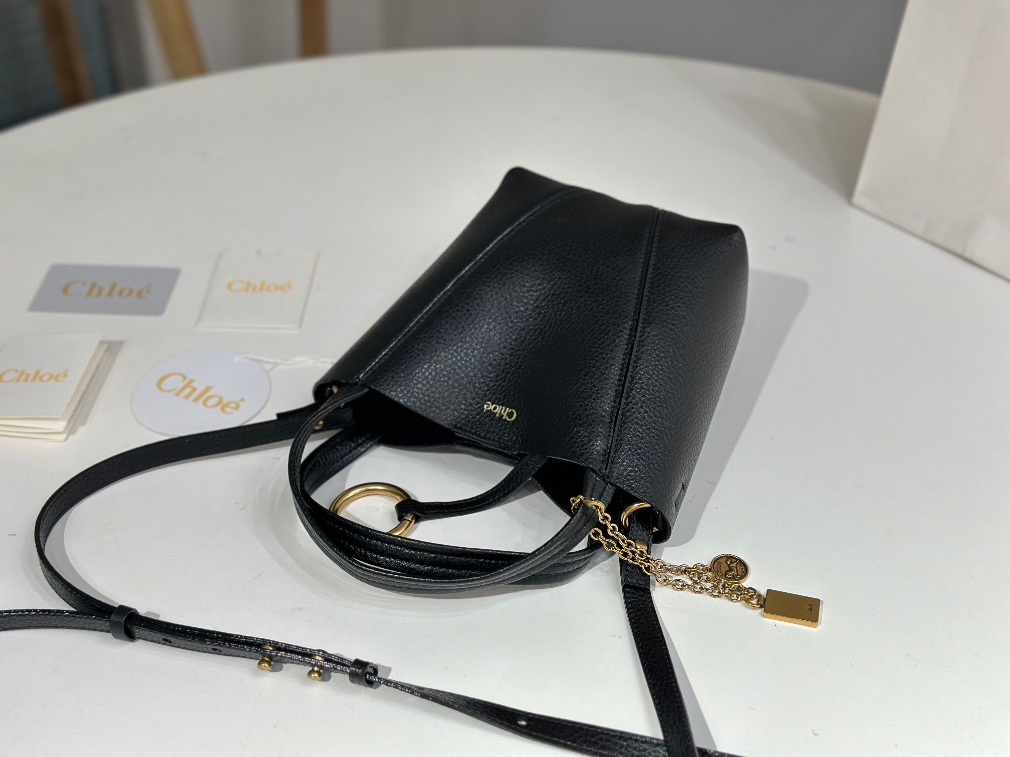 Chloe Spin Tote Bag Small 18cm Black Calfskin 272275