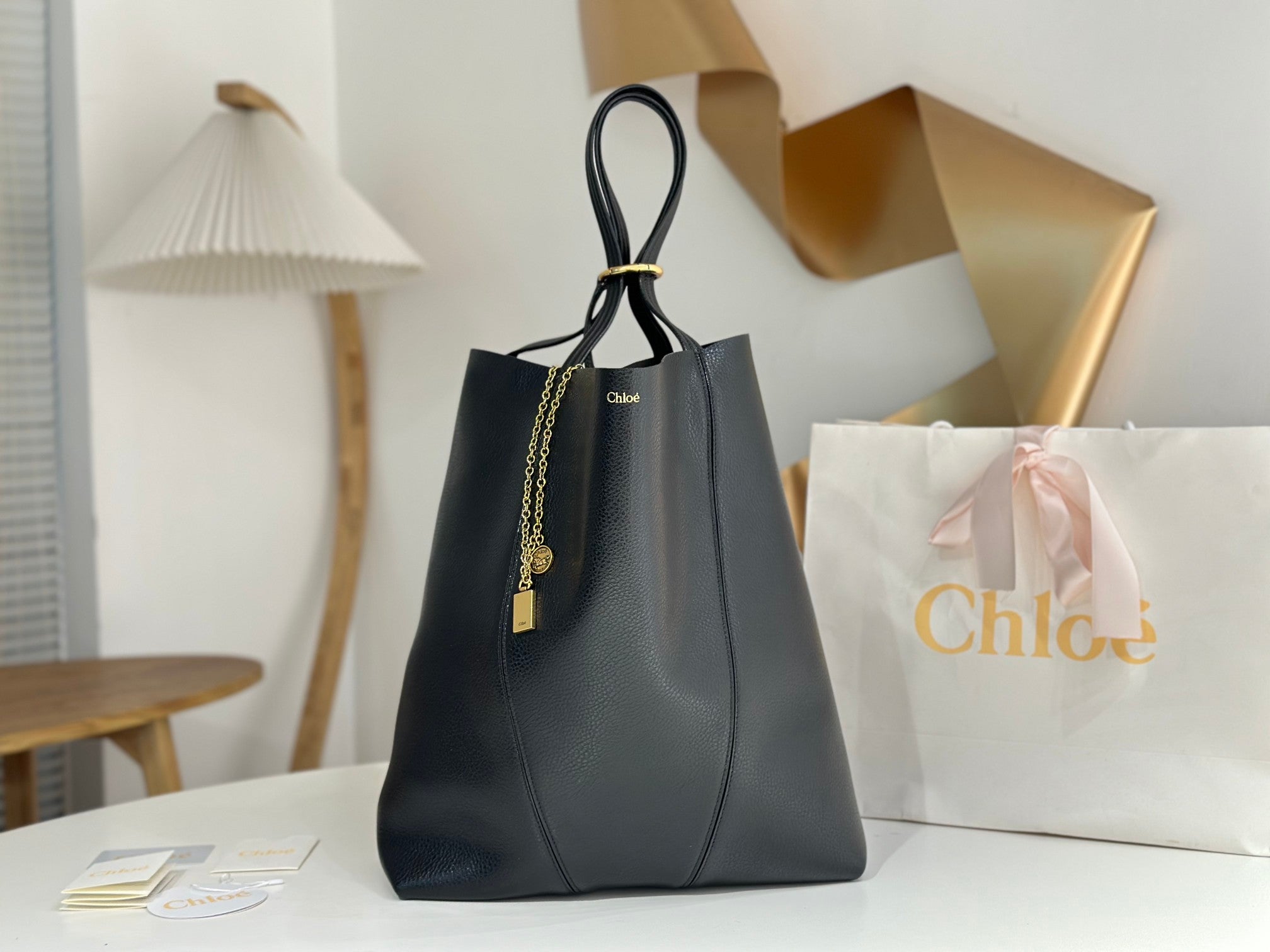 Chloe Spin Tote Bag Large 35cm Black Calfskin 272269