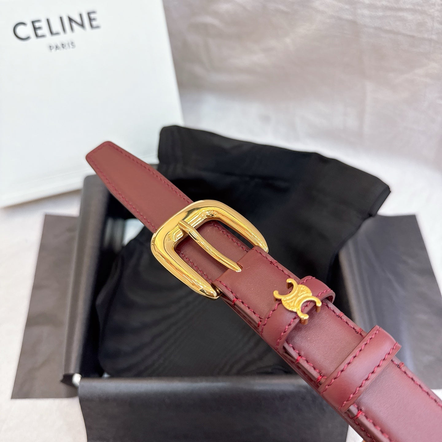 Celine 2025 Belt Red Wine Smooth Cowhide Leather 193635