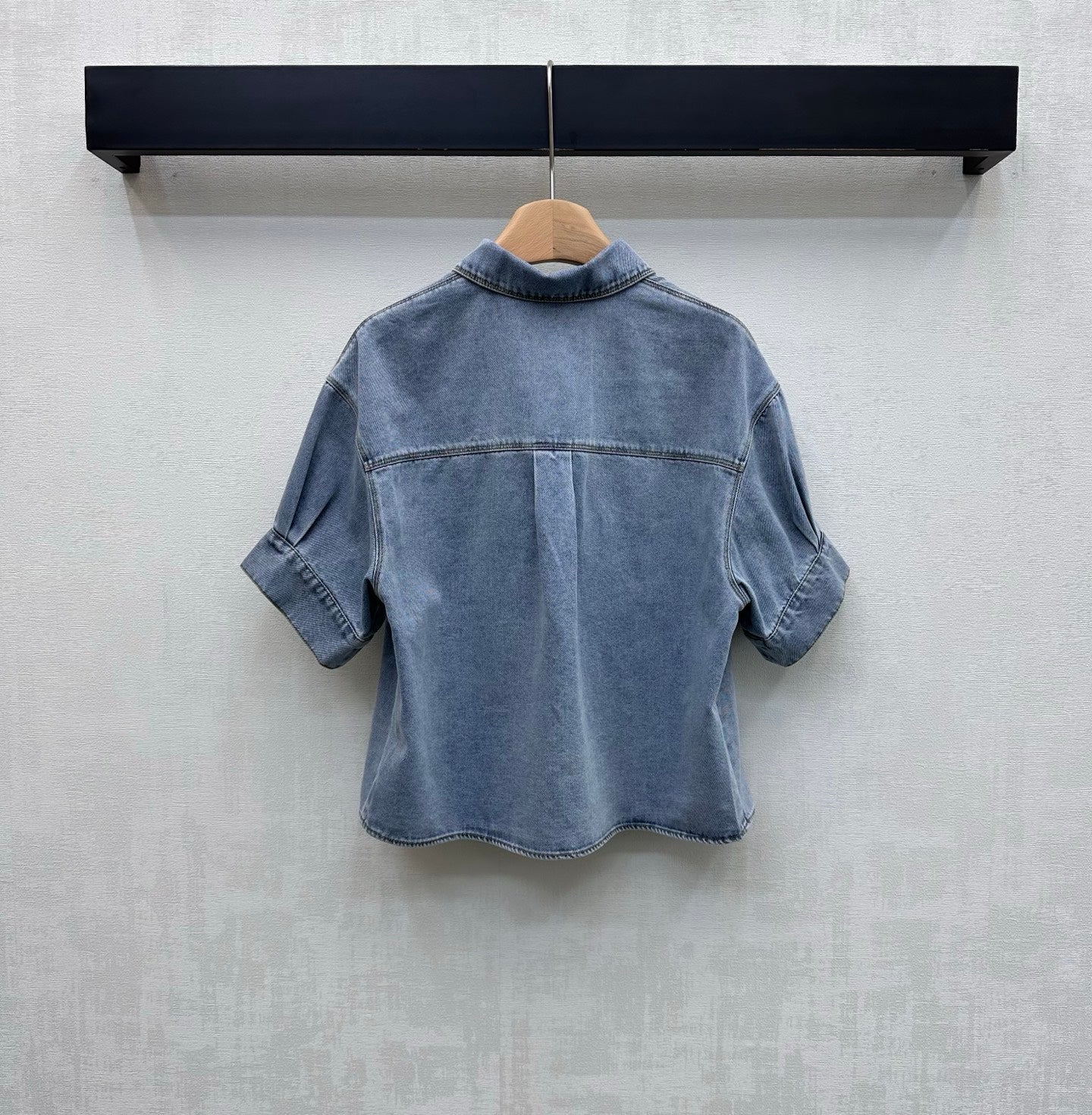 Loewe 26 Embroidered Short-Sleeve Shirt Blue in YB Twill Cotton Denim 375338