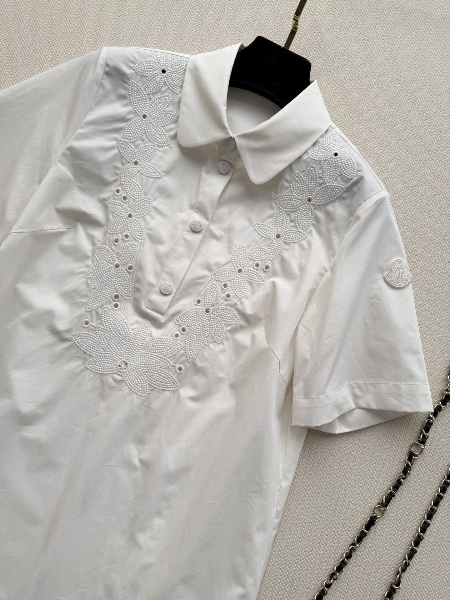 Moncler 26 Collared Shirt Dress White in Cotton 374732