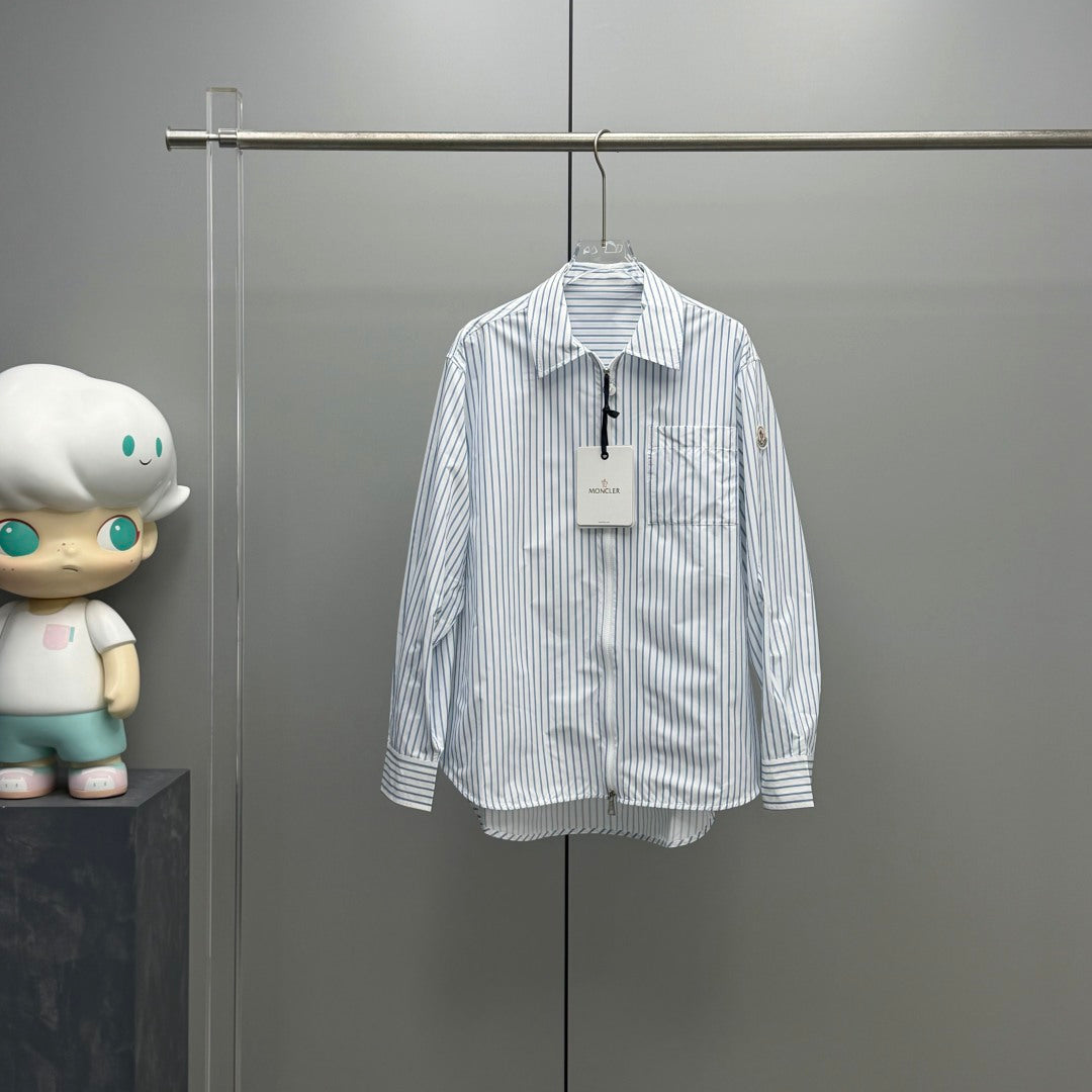 Moncler Shirt Zipper White Blue in Cotton 374675