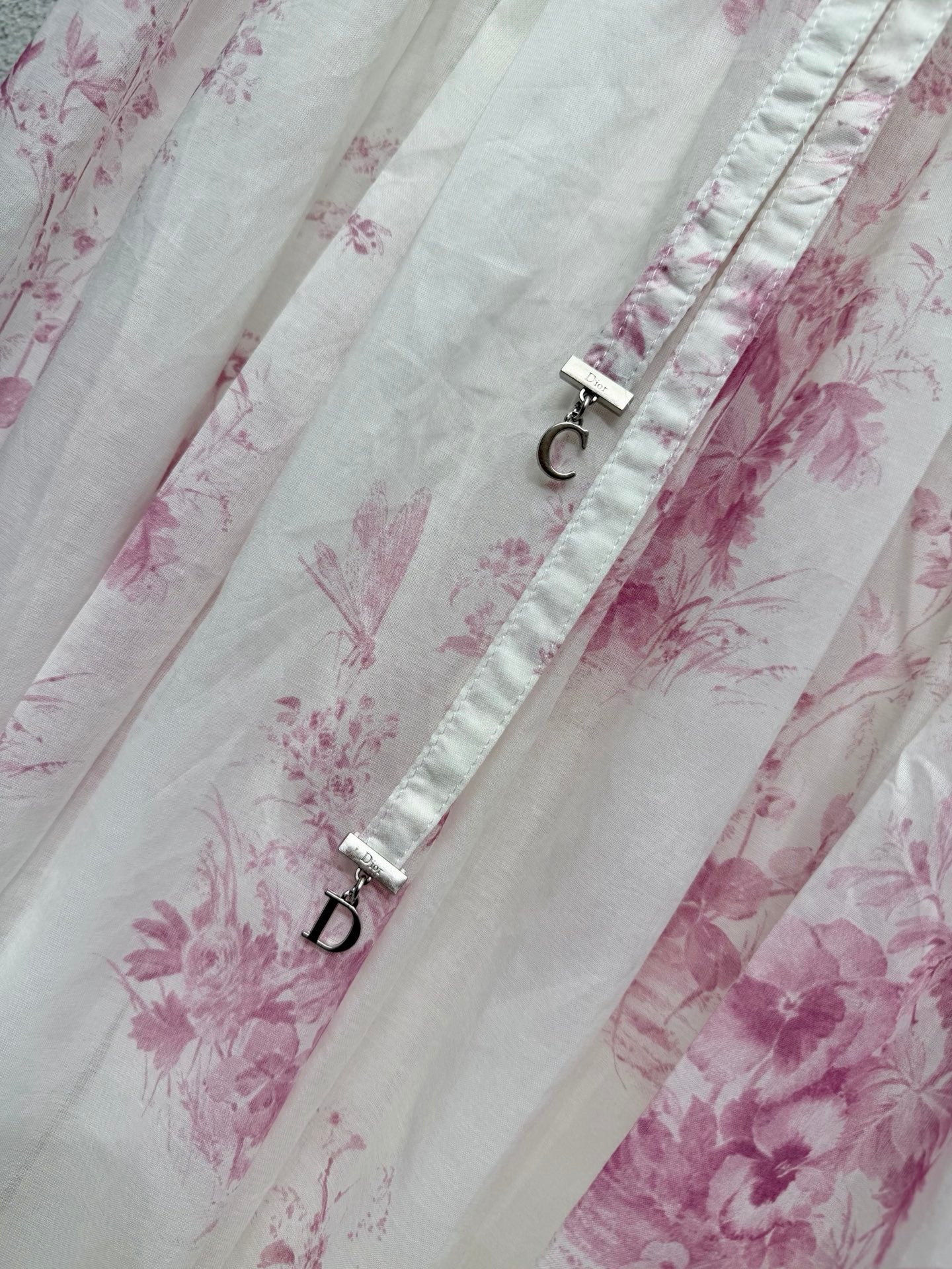 CD Pink Floral Print Elastic Waist Midi Skirt in Cotton 376601