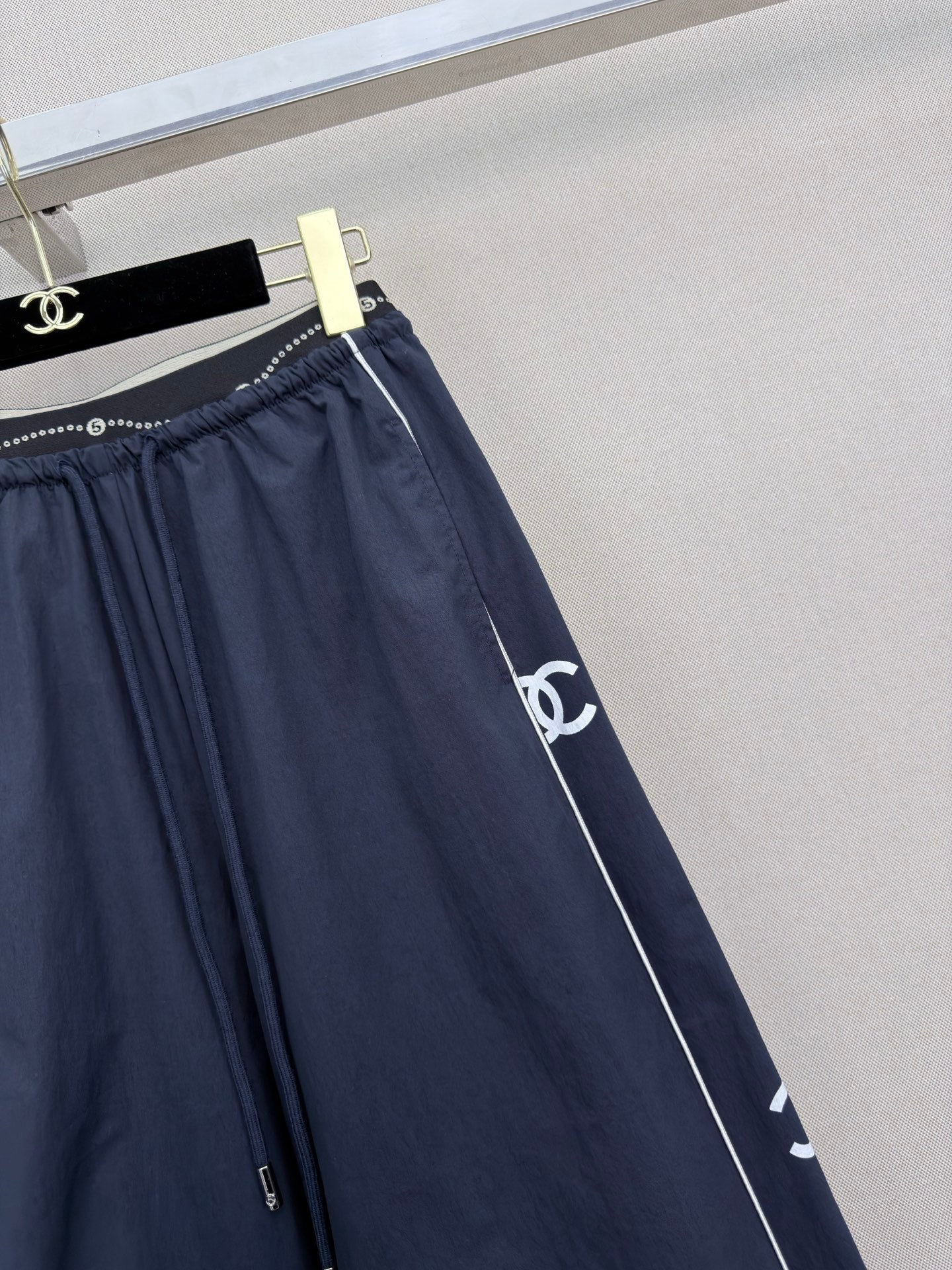 CC Double C Logo Printed Wide-leg Pants Navy Blue in Nylon 379604