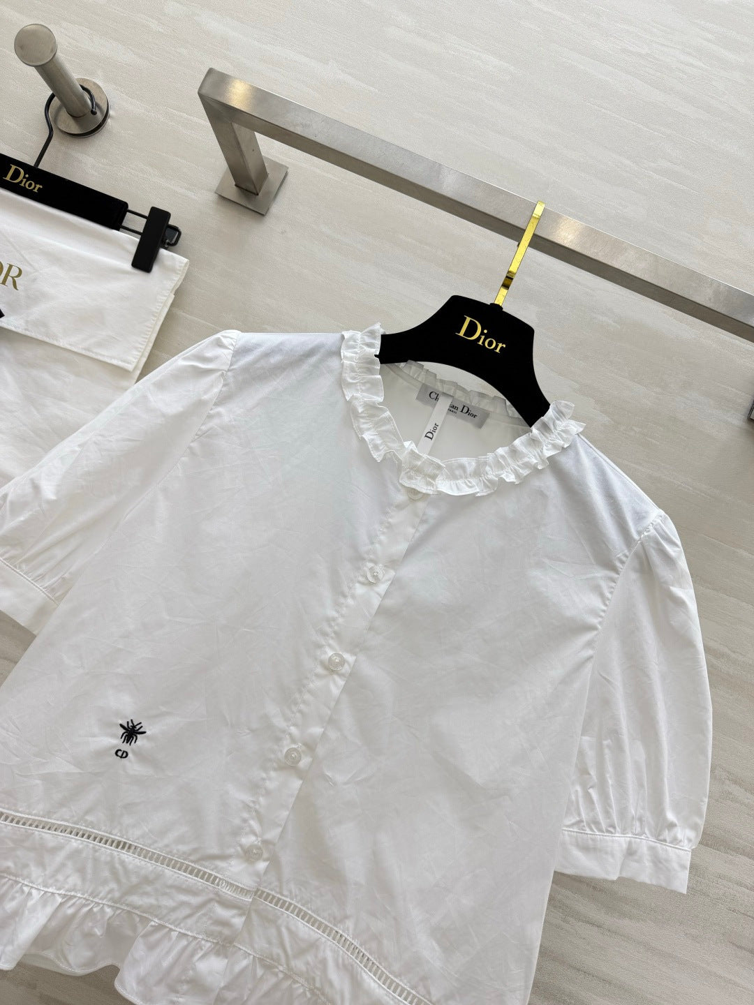 CD 26 Pure White Blouse with Ruffled Trim in Cotton 379288