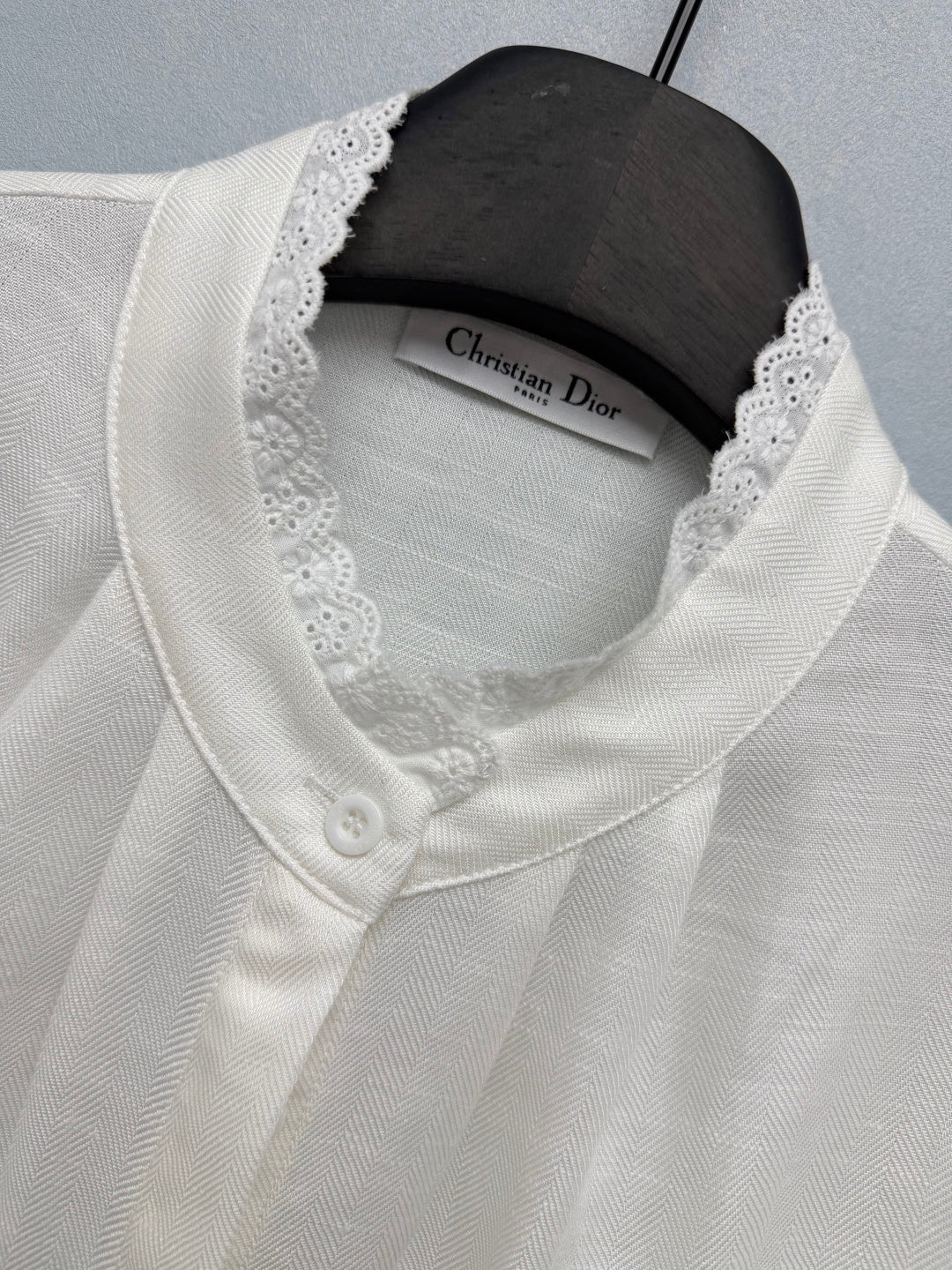 CD 26 Lace Stand Collar Shirt White in Cotton 379094