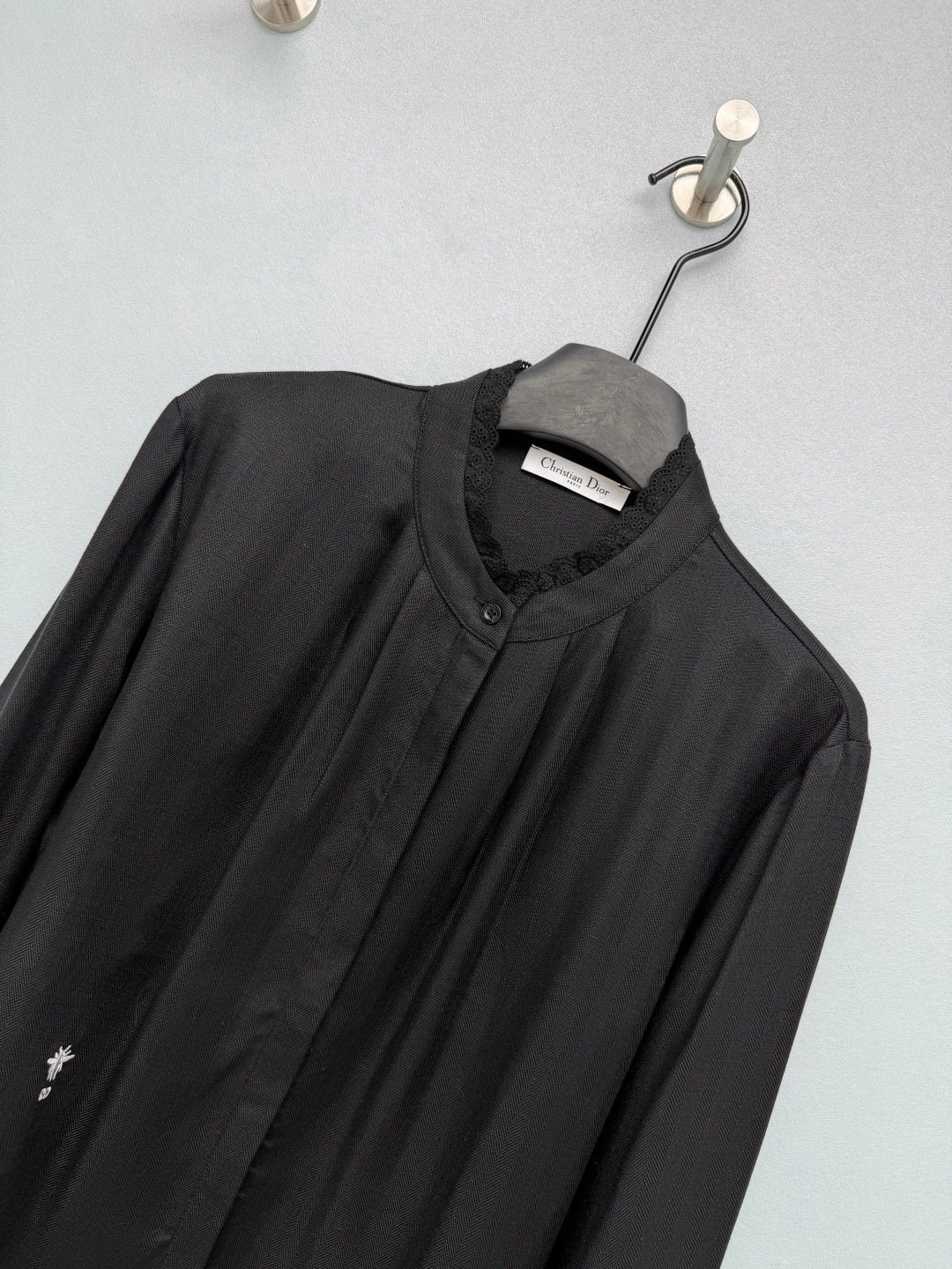 CD 26 Lace Stand Collar Shirt Black in Cotton 379092