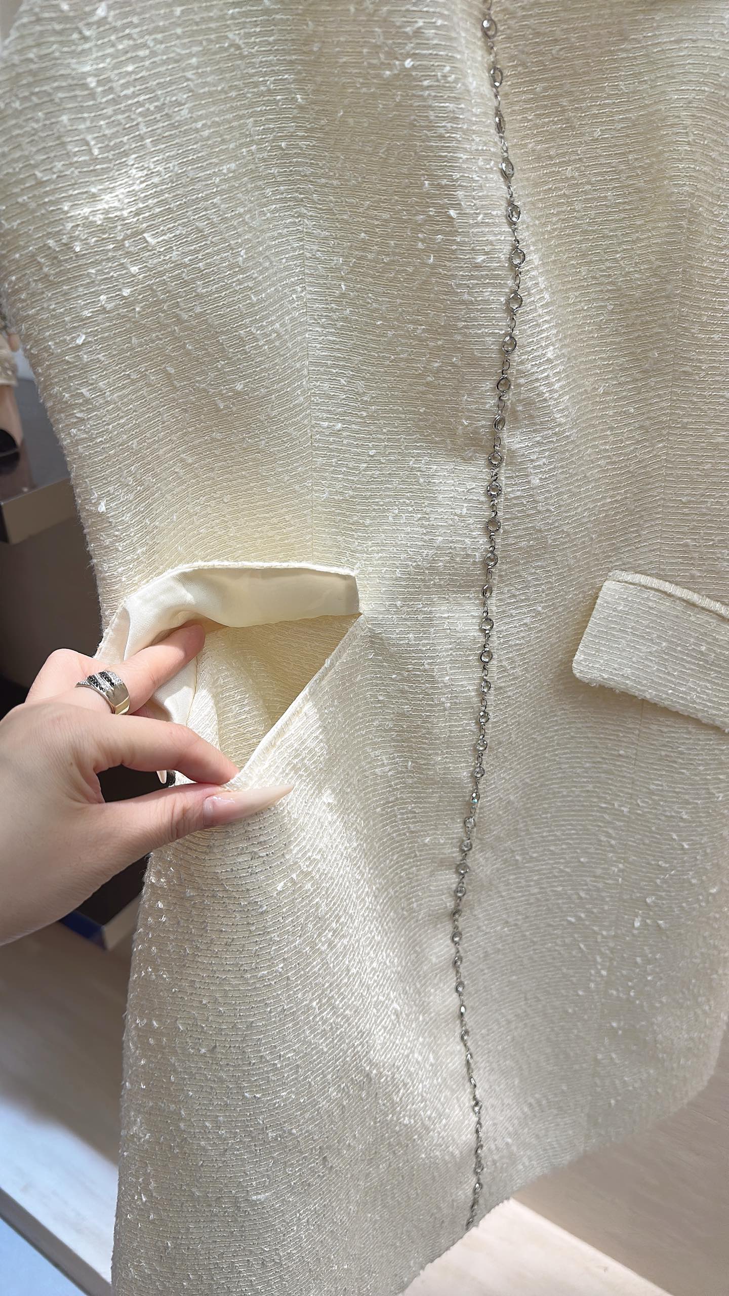 CC Moonlight White Diamond-Embellished Vest Dress in Tweed