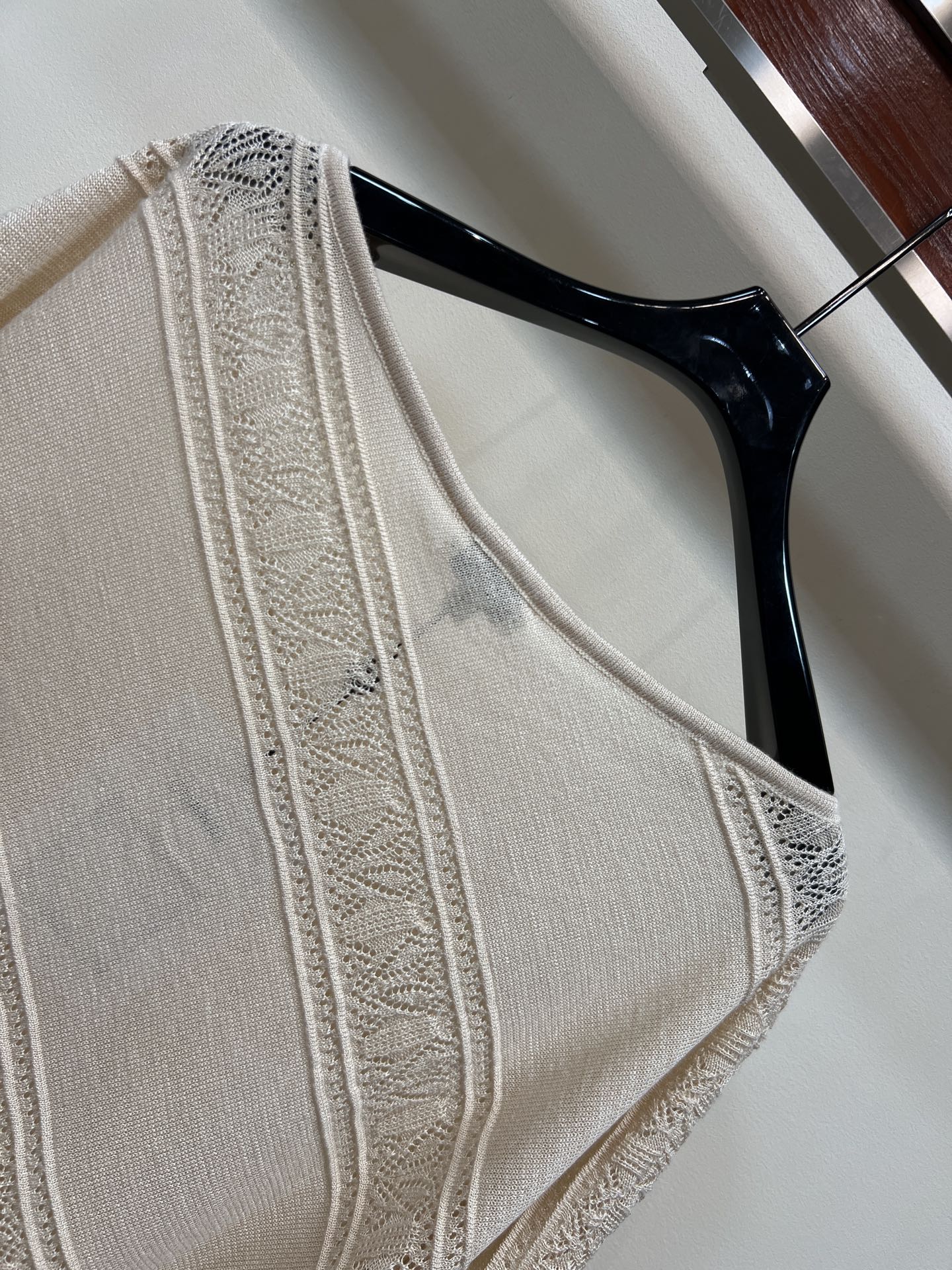 CC 26 Twill Openwork Knit Top Sandy Beige in Wool 385750