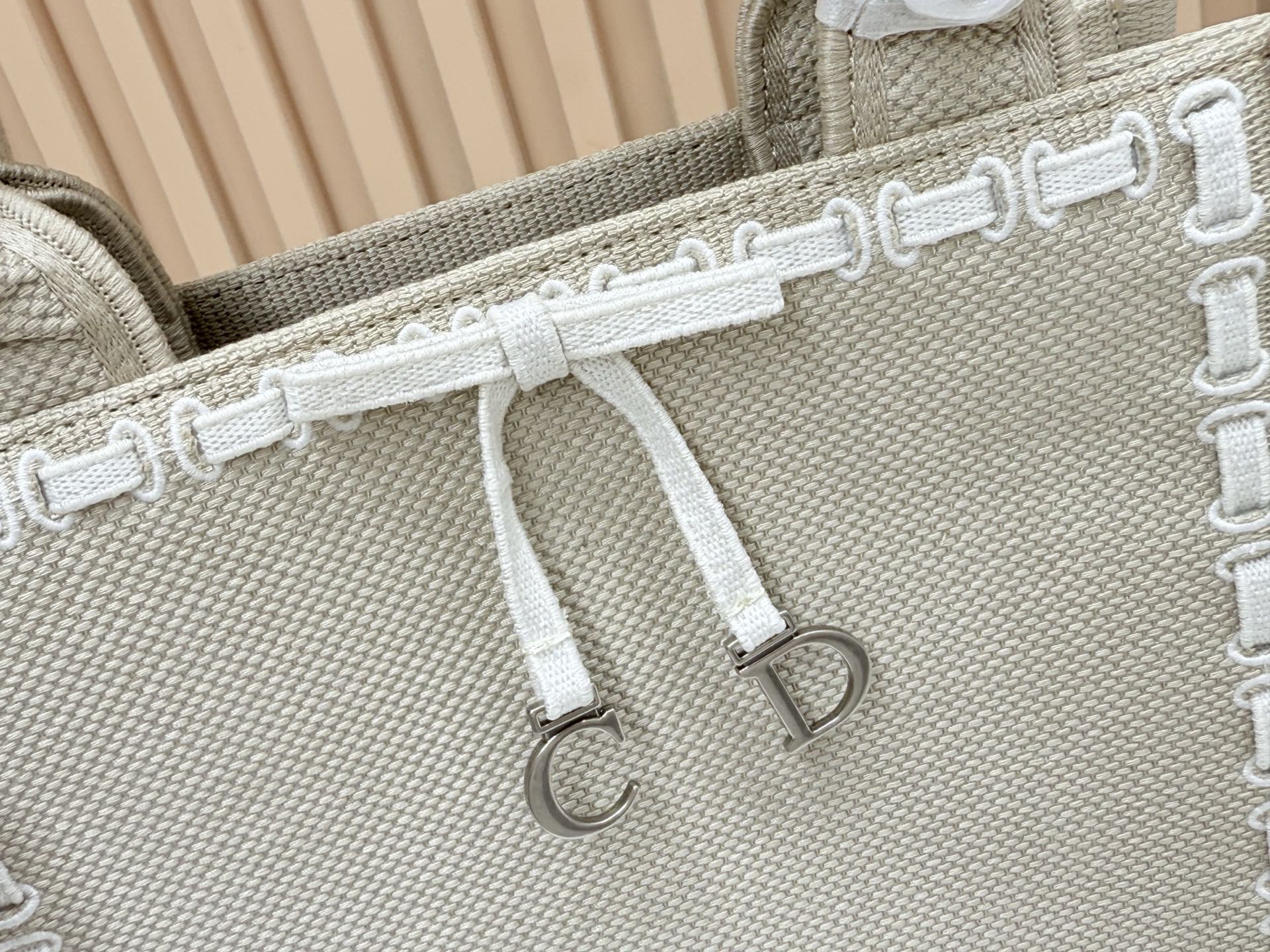 CD Book Tote Bag with Strap Beige in Embroidery 155367
