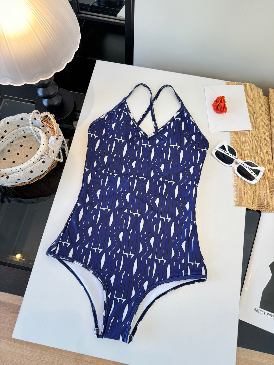 CD One-Piece Bikini White Blue in Polyamide 261390