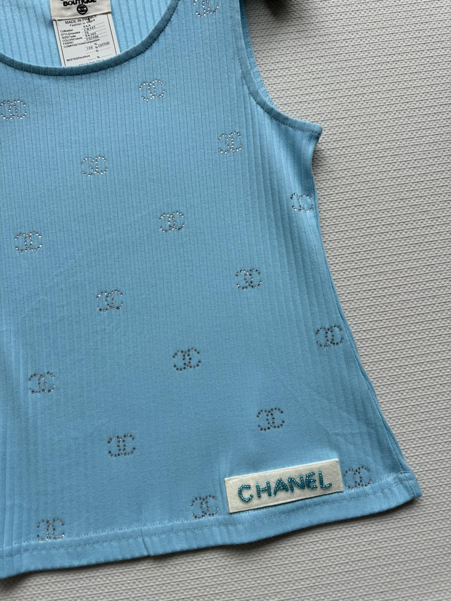 CC Round Neck Vest Blue in Cotton 387732