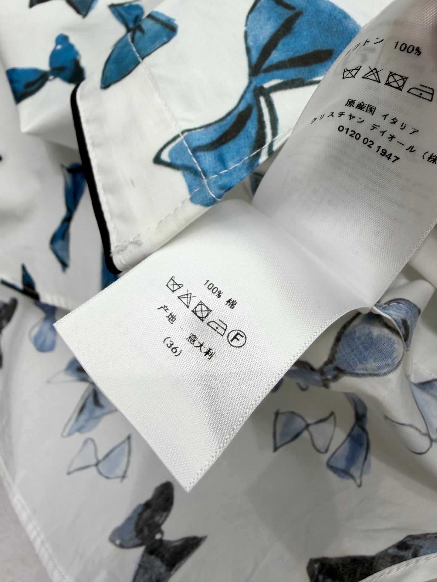 CD Blue Bow-print Short-sleeved Shirt in Cotton 388370